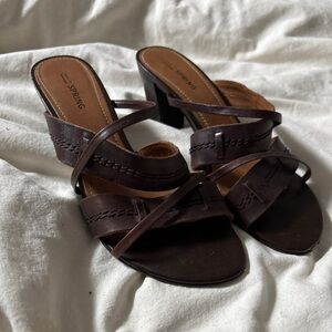 Call It Spring brown strappy kitten heel